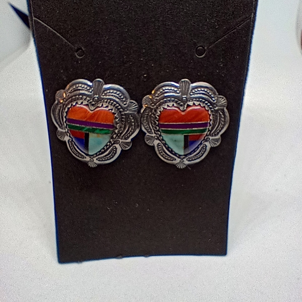 Sterling & Multi Stone Inlay Earrings